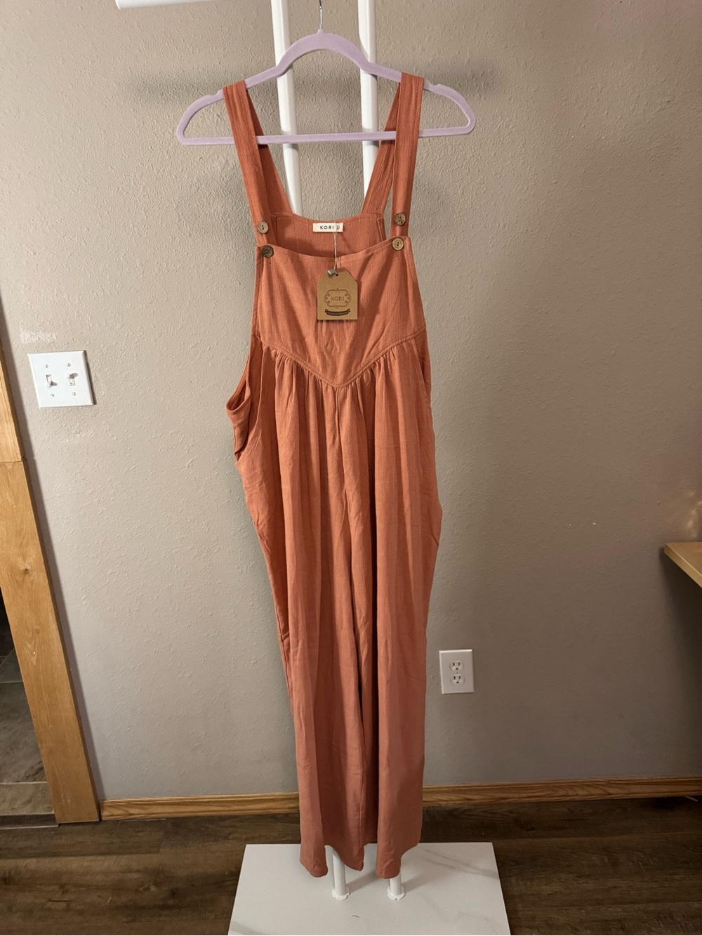 Kori, Linen Blend, Relaxed Overalls - Rust Orange, L NWT
